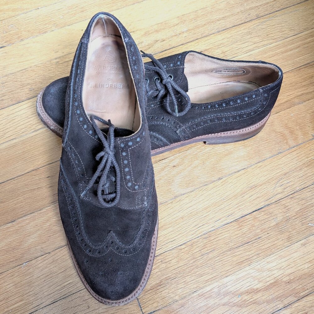 J. Lindeberg Hampstead Suede Chocolate Wingtip by Sargent Men US 11